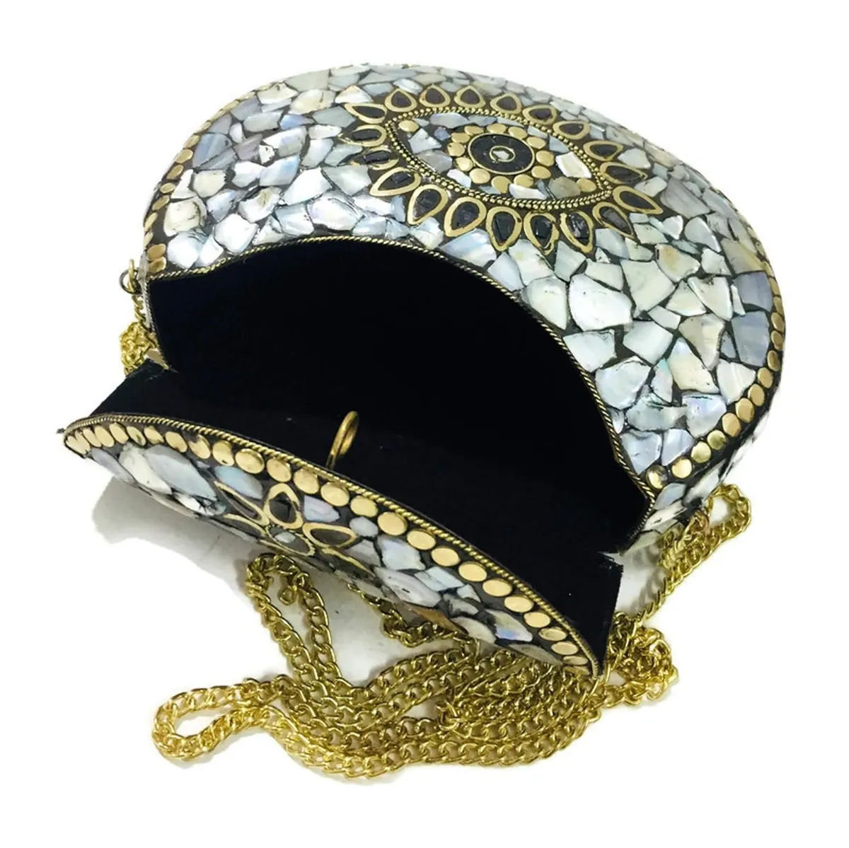 Silver Mosaic Shell Metal Handbag for Women